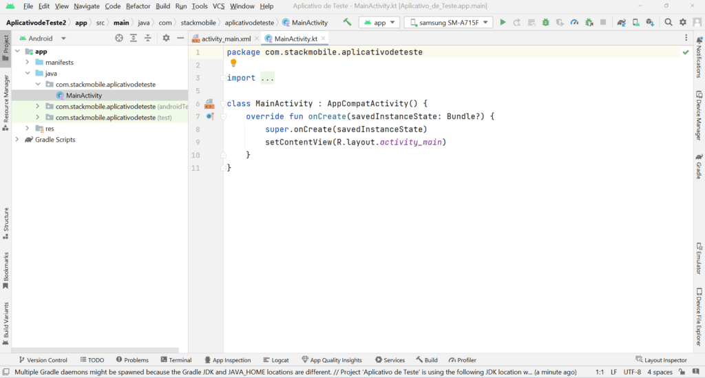 Projeto aberto no Android Studio.