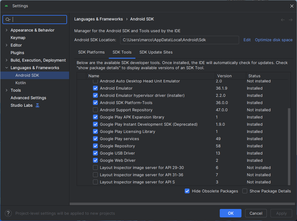 Recursos instalados com sucesso.
