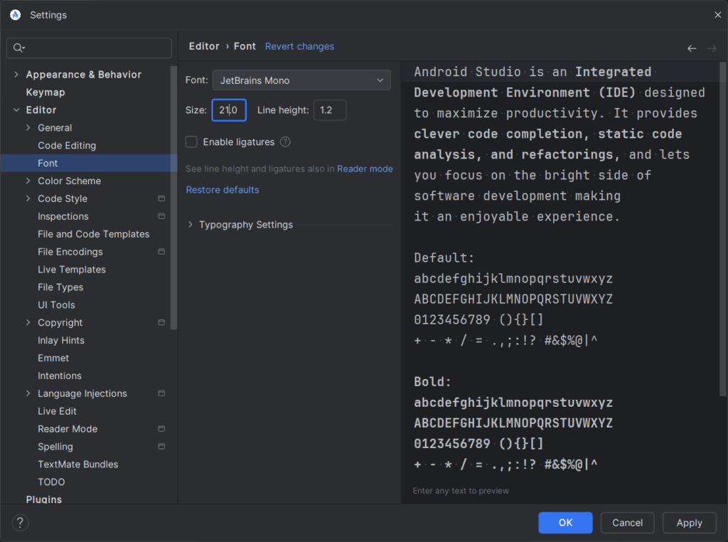 Aumentar o tamanho da fonte da IDE.