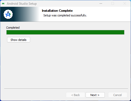 Instalação completa do Android Studio.